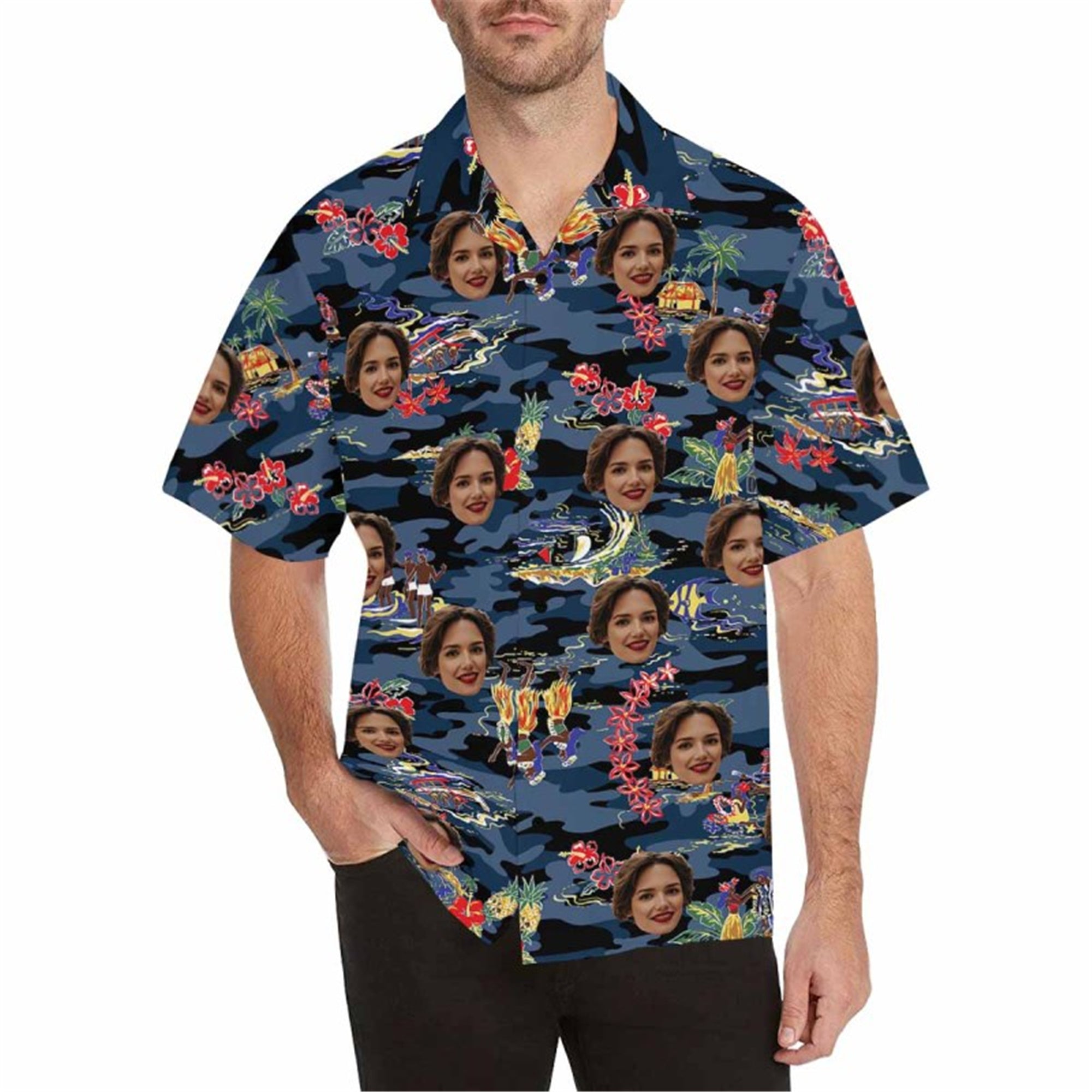 Custom Face Fabric Hawaii Button up Shirt with Magical Seascape