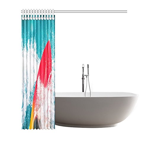 Blue Sea Ocean Home Bath Decor, Red Surfboard Polyester Fabric Shower Curtain Bathroom Sets