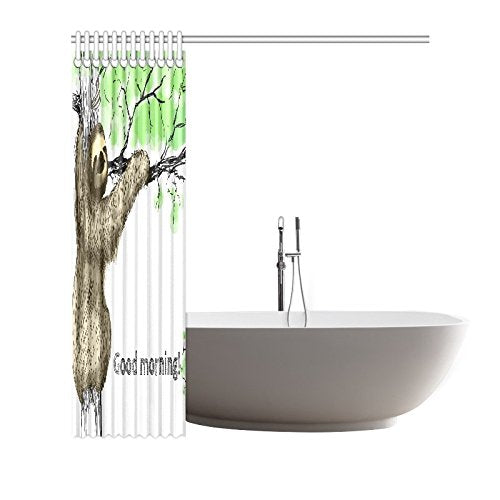 Funny Animal Home Bath Decor, Sloth on the Tree Polyester Fabric Shower Curtain Bathroom Sets