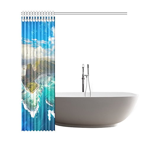 Aerial Landscape View Home Bath Decor, Underwater Waterfall Polyester Fabric Shower Curtain Bathroom Sets