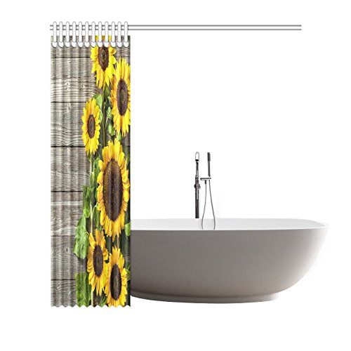 Floral Home Decor, Autumn Sunflowers Wood Pattern Waterproof Polyester Bathroom Shower Curtain Bath With Hooks