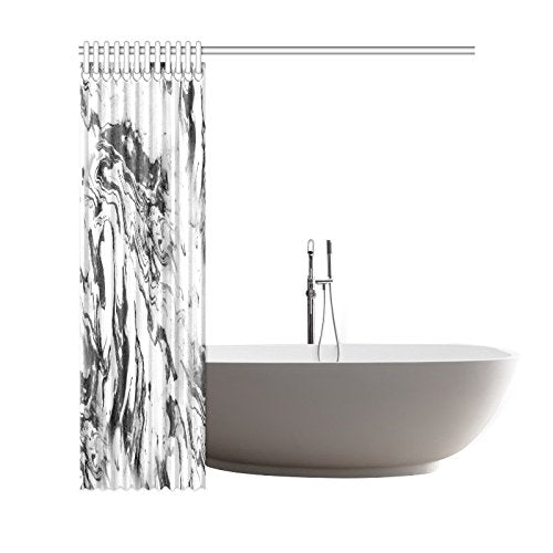 Black and White Home Bath Decor, Marble Texture Polyester Fabric Shower Curtain Bathroom Sets