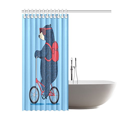 Funny Animal Home Bath Decor, Bear Rinding Bike Polyester Fabric Shower Curtain Bathroom Sets