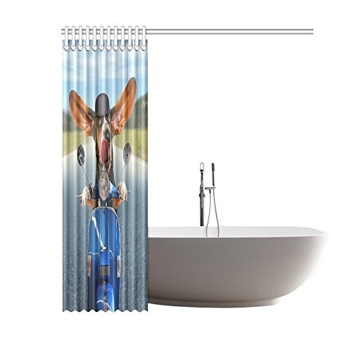 Funny Animal Home Bath Decor, Dog Riding a Scooter Polyester Fabric Shower Curtain Bathroom Sets