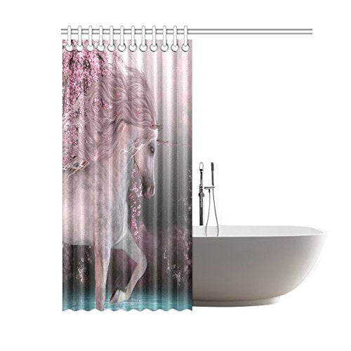 Fantasy Cherry Blossoms Home Bath Decor, Unicorn Polyester Fabric Shower Curtain Bathroom Sets