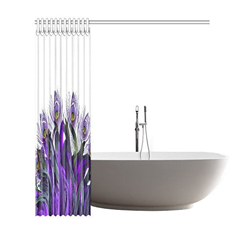 Purple Floral Home Bath Decor, Peacock Feather Polyester Fabric Shower Curtain Bathroom Sets