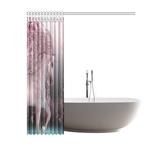 Fantasy Cherry Blossoms Home Bath Decor, Unicorn Polyester Fabric Shower Curtain Bathroom Sets