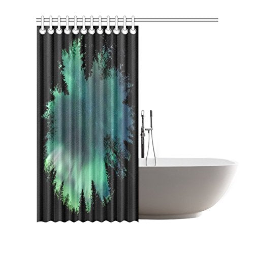 Northern Lights Home Bath Decor, Forest Starry Night Polyester Fabric Shower Curtain Bathroom Sets