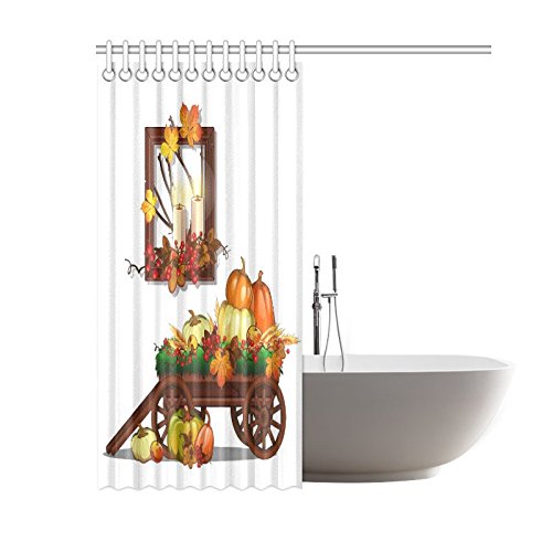 Thanksgiving Rich Harvest Home Decor, Autumn Festival Polyester Fabric Shower Curtain Bathroom Sets with Hooks