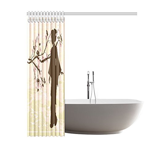 Japanese Home Bath Decor, Asian Women Cherry Blossoms Polyester Fabric Shower Curtain Bathroom Sets