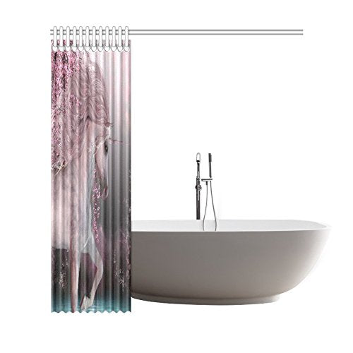 Cherry Blossom Home Bath Decor, Fantasy Unicorn Polyester Fabric Shower Curtain Bathroom Sets