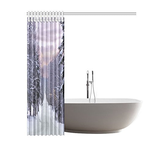 Winter Landscape Home Bath Decor, Snow Forest Tree Polyester Fabric Shower Curtain Bathroom Sets