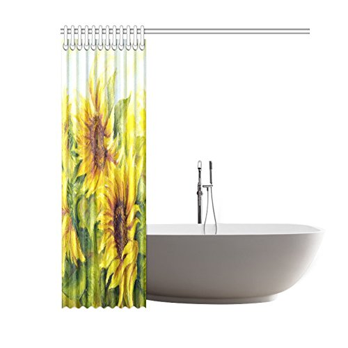 Sunny Sunflowers Oil Painting Polyester Fabric Shower Curtain Bathroom Sets Home Decor