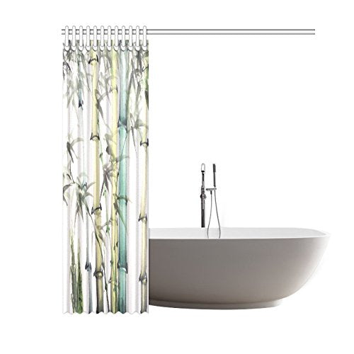 Chinese Painting Home Bath Decor, Bamboo Calligraphy Polyester Fabric Shower Curtain Bathroom Sets