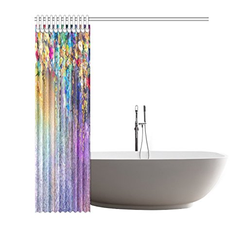 Abstract Spring Flowers Watercolor Wisteria Blossoms Painting Waterproof Polyester Fabric Shower Curtain Sets with Hooks