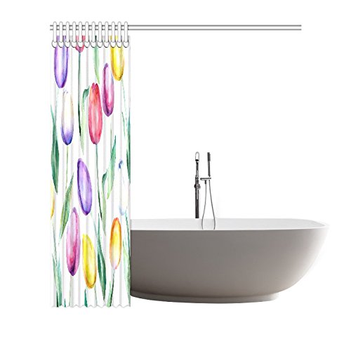 Floral Home Decor, Floral Spring Flower Tulips Waterproof Polyester Bathroom Shower Curtain Bath with Hooks