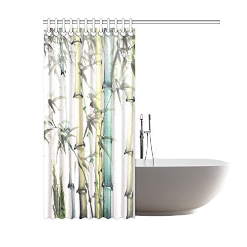 Chinese Painting Home Bath Decor, Bamboo Calligraphy Polyester Fabric Shower Curtain Bathroom Sets