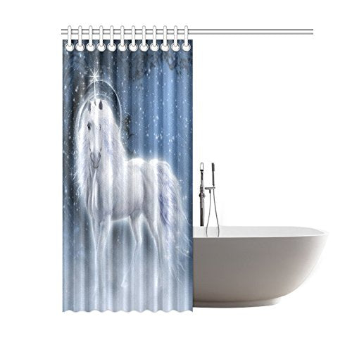 Fantasy Starry Night Home Bath Decor, White Unicorn Polyester Fabric Shower Curtain Bathroom Sets