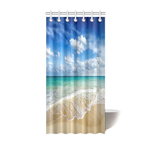 Beach Ocean Theme Shower Curtain, Wavy Ocean Surface Scenery Polyester Fabric Mildew Resistant And Waterproof Bath Curtains