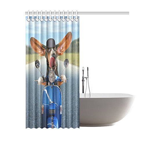 Funny Animal Home Bath Decor, Dog Riding a Scooter Polyester Fabric Shower Curtain Bathroom Sets