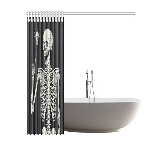 Black and White Home Bath Decor, Human Skeleton Skull Polyester Fabric Shower Curtain Bathroom Sets