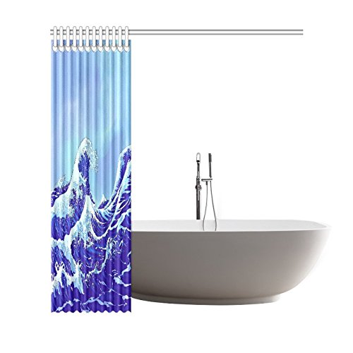 Blue Ocean Home Bath Decor, Great Wave Polyester Fabric Shower Curtain Bathroom Sets