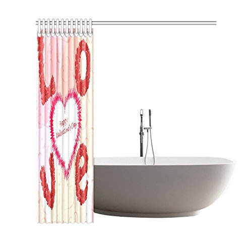 Valentine's Day Home Bath Decor, Love Heart Shape Polyester Fabric Shower Curtain Bathroom Sets