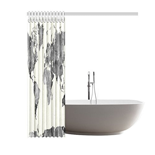 Grey Globe Art Home Bath Decor, World Map Polyester Fabric Shower Curtain Bathroom Sets