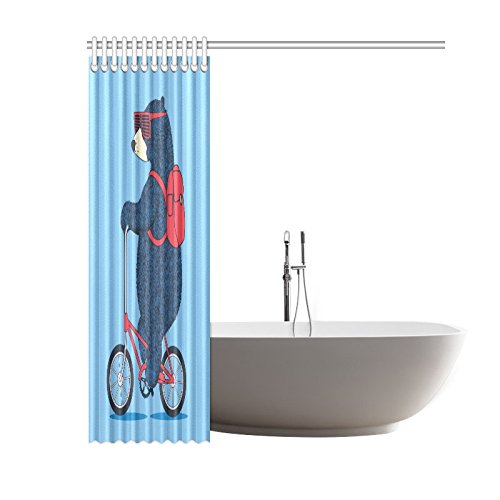 Funny Animal Home Bath Decor, Bear Rinding Bike Polyester Fabric Shower Curtain Bathroom Sets