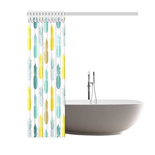 Tropical Home Bath Decor, Blue Yellow Pineapples Polyester Fabric Shower Curtain Bathroom Sets