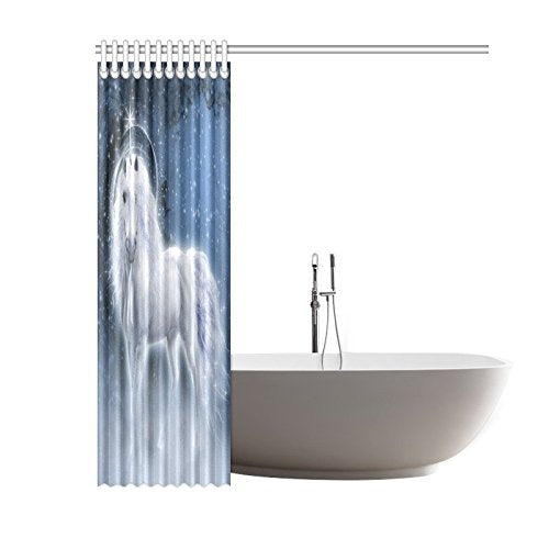 Fantasy Starry Night Home Bath Decor, White Unicorn Polyester Fabric Shower Curtain Bathroom Sets