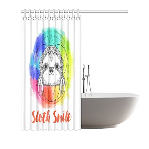 Cute Animal Home Bath Decor, Sloth Geometry Polyester Fabric Shower Curtain Bathroom Sets