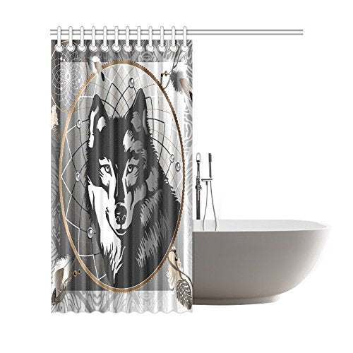 Graphic Wolf Home Bath Decor, Dreamcatcher Polyester Fabric Shower Curtain Bathroom Sets