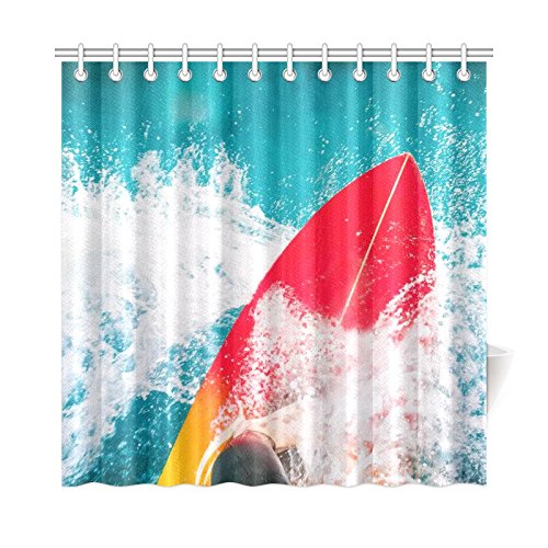 Blue Sea Ocean Home Bath Decor, Red Surfboard Polyester Fabric Shower Curtain Bathroom Sets