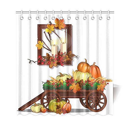 Thanksgiving Rich Harvest Home Decor, Autumn Festival Polyester Fabric Shower Curtain Bathroom Sets with Hooks