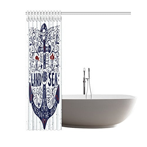 Land and Sea Home Bath Decor, Nautical Anchor Letters Polyester Fabric Shower Curtain Bathroom Sets