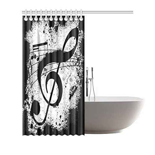 Black and White Home Bath Decor, Musical Notes Polyester Fabric Shower Curtain Bathroom Sets