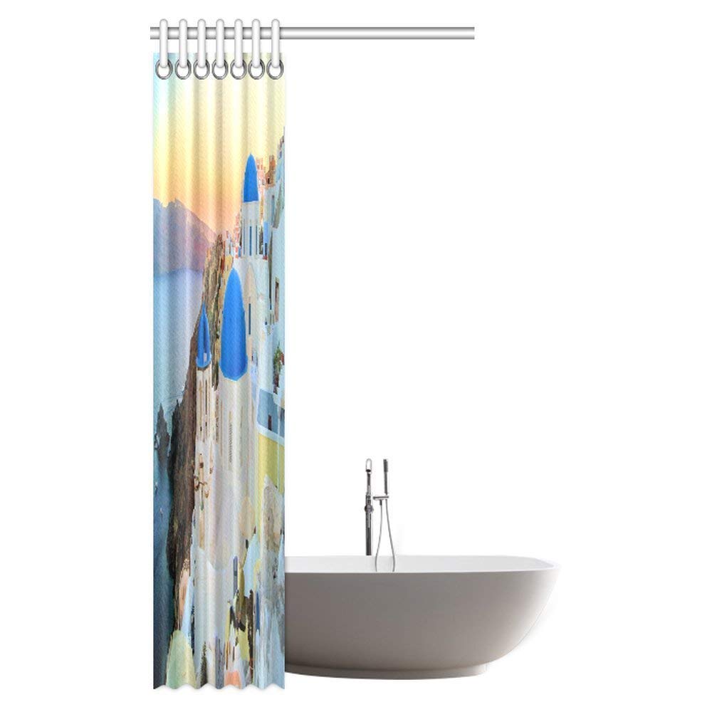 Sunset House Decor Shower Curtain, View Of Classical Church With Blue Domes, Oia, Santorini, Greece Shower Curtain Set