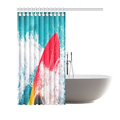 Blue Sea Ocean Home Bath Decor, Red Surfboard Polyester Fabric Shower Curtain Bathroom Sets