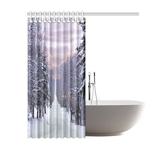 Winter Landscape Home Bath Decor, Snow Forest Tree Polyester Fabric Shower Curtain Bathroom Sets