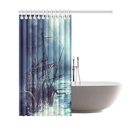 Pirate Ship Octopus Custom Shower Curtain Waterproof Polyester Fabric Bathroom Sets