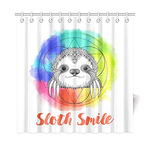 Cute Animal Home Bath Decor, Sloth Geometry Polyester Fabric Shower Curtain Bathroom Sets