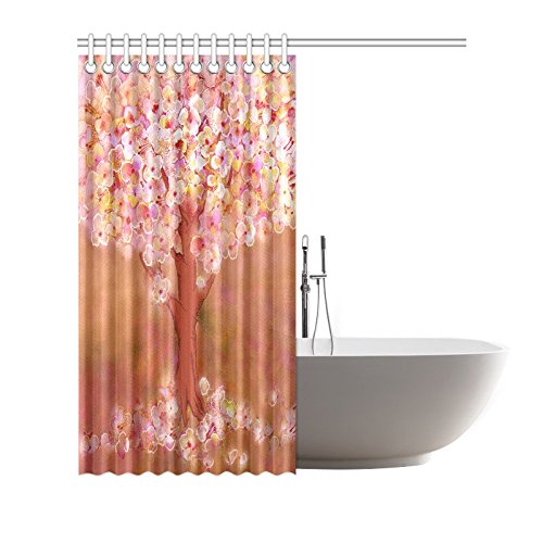 Blooming Tree Home Bath Decor, Flower Tree Art Polyester Fabric Shower Curtain Bathroom Sets