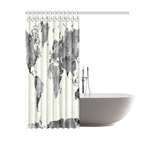 Grey Globe Art Home Bath Decor, World Map Polyester Fabric Shower Curtain Bathroom Sets