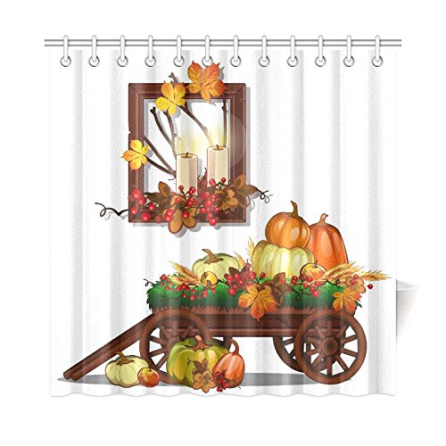 Thanksgiving Rich Harvest Home Decor, Autumn Festival Polyester Fabric Shower Curtain Bathroom Sets with Hooks