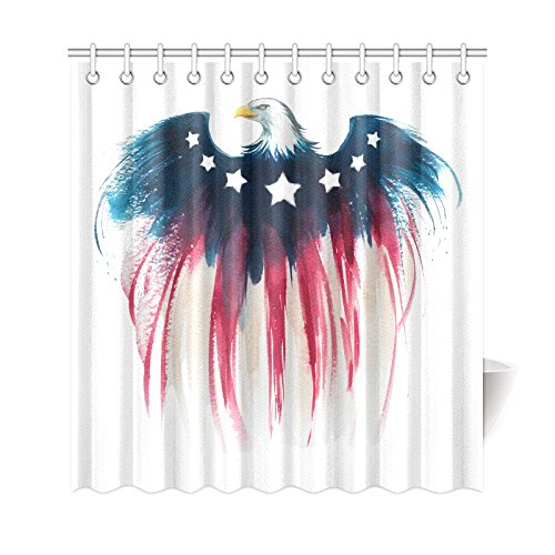 American Flag Home Bath Decor, American Eagle Watercolor Polyester Fabric Shower Curtain Bathroom Sets