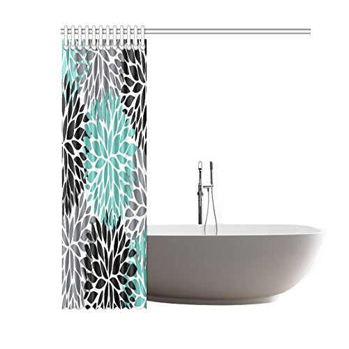 Dahlia Pinnata Flower Teal Black Gray House Decor Shower Curtain for Bathroom Decorative Bathroom Shower Curtain Set with Rings