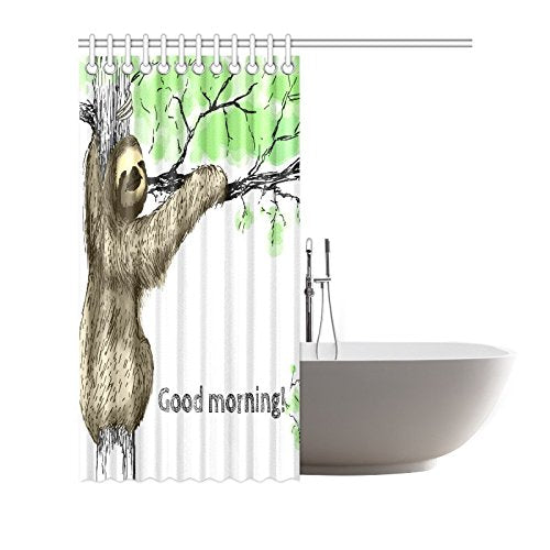 Funny Animal Home Bath Decor, Sloth on the Tree Polyester Fabric Shower Curtain Bathroom Sets