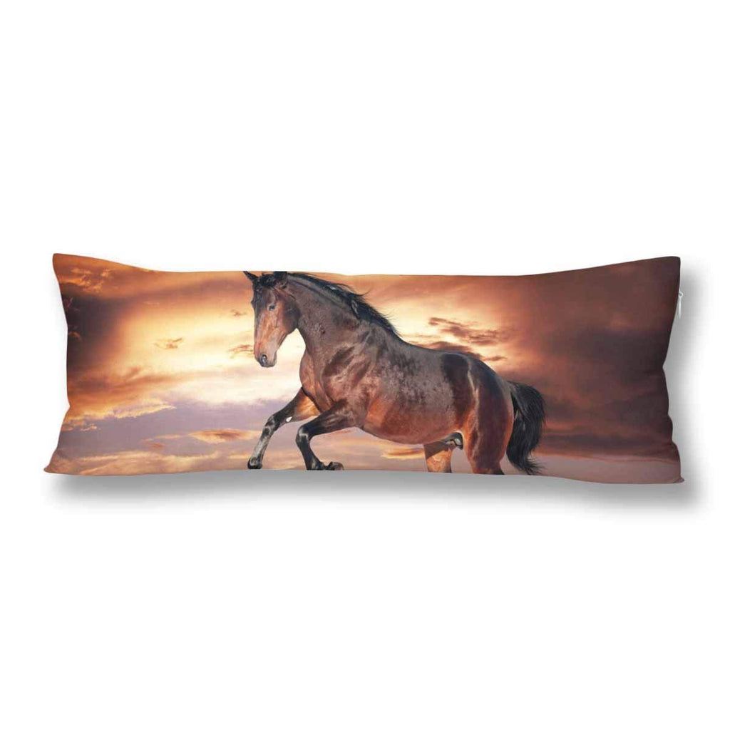 Brown Horse Running Body Pillow Covers Pillowcase with Zipper 21x60 Twin Sides