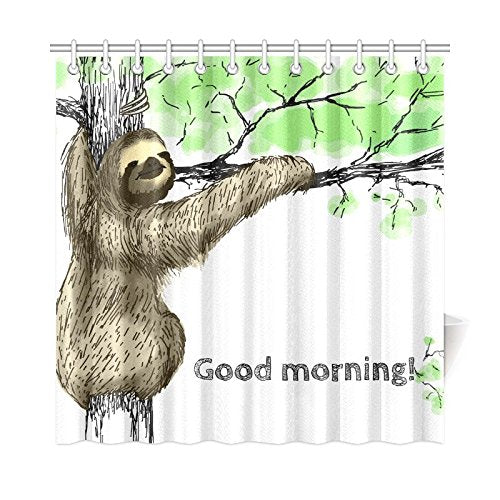 Funny Animal Home Bath Decor, Sloth on the Tree Polyester Fabric Shower Curtain Bathroom Sets